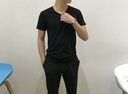 宾色短袖t恤男莫代尔冰丝纯白色打底衫半袖黑白V领夏季半袖鸡心领体恤 V领黑 圆款黑(双件) XL 【130-150斤】 实拍图