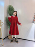 皮尔卡丹（pierre cardin）童装 女童连衣裙早春洋气儿童公主裙中大童小女孩新年装礼服裙子 红色 130 实拍图