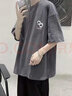 栢斐荻短袖T恤男新款休闲百搭夏季大码宽松五分袖ins港风学生嘻哈短袖潮 C18  灰色 2XL. 实拍图