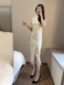 毅珊改良旗袍式2024新款女夏季时尚少女日常中国风短款年轻款连衣裙 香槟色短款偏小一个码 L（104-113） 实拍图