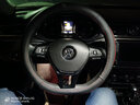 大众速腾方向盘套真皮朗逸宝来途岳迈腾探岳途观L帕萨特汽车把套 (圆形)黑色红线 带大众车标 实拍图