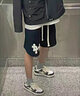 唐号短裤男生舒适潮流侃爷FOG高街休闲宽松大码五分裤女直筒学生美式 长隆  G32  黑色 4XL 实拍图