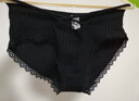 伦洛弗内裤女日系棉质舒适透气时尚潮流少女内裤棉裆交叉绑带蕾丝三角裤 黑色 均码（90斤-130斤） 实拍图