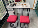 铁基地（TIEJIDI）小户型铁艺阳台茶桌椅组合轻奢现代岩板茶几茶台烧水壶一体家用 组合(白色面黑色框)+主椅+方凳*2 长80*宽60*高75cm 实拍图