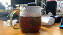 左茗右器玻璃水杯家用早餐牛奶杯男女办公泡花茶杯子带把马克啤酒杯咖啡杯 锤纹杯400ML-金色 实拍图