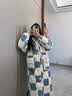 另约三层夹棉珊瑚绒睡袍女冬季2026年新款加厚长款宽松家居服睡衣套装 6345JI 蓝白格子兔 L 实拍图