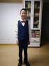 ELPA儿童西服套装男童小西装外套中大童花童礼服男孩格子钢琴演出服装 中蓝橘格6件套:5件套+口袋巾随机 155码 身高145-155cm 重85-90斤 实拍图