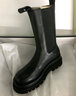 浅町秋冬厚底切尔西靴女烟筒短靴女马丁靴女牛皮中筒靴子松糕底皮靴女 黑色(单里) 37 实拍图