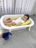 奔麦婴儿洗澡神器躺托一体宝宝折叠浴架澡盆新生儿童用品防滑沐浴床垫 【豪华款】可调节绿+洗头杯+礼包 实拍图
