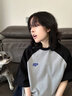 美式复古插肩撞色短袖t恤女夏季2025新款宽松设计感港风穿搭上衣 黑色拼灰色 L 实拍图