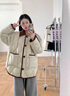 棉致菱格翻领撞色加厚棉服女冬季新款棉衣外套羽棉袄绒服小个子面包服 803米白色【高品质35】 L 125-150斤 实拍图