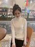 欧芙伦针织衫女打底衫秋冬季女装毛衣女半高领百搭套头修身纯色女士上衣 白色 均码 80-130斤穿 实拍图