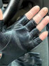 鑫诺翔真皮半指手套男士冬季加绒保暖防寒开车骑行健身露指机车羊皮手套 黑色(丝里薄款) XL 实拍图