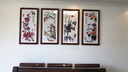 紫腾随轩梅兰竹菊挂画新中式四联壁画中国风四条屏客厅沙发背景墙画装饰画 图4 40*80cm*4红木色实木框 实拍图