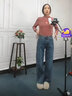 优贝尔斯阔腿牛仔裤女高腰垂感泫雅风休闲宽松直筒拖地裤加长阔脚女裤 怀旧蓝(常规) 29 码(腰围2尺2） 实拍图