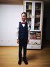 ELPA儿童西服套装男童小西装外套中大童花童礼服男孩格子钢琴演出服装 中蓝橘格6件套:5件套+口袋巾随机 155码 身高145-155cm 重85-90斤 实拍图