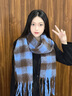 纳斯迪伦鲨鱼围巾男女秋冬季新款百搭韩版送女友礼物千鸟格子流苏冬天围脖潮 雾霾蓝 实拍图