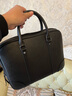 JUINA男士手提横款公文包牛皮大容量14-15英寸商务通勤简约出差定型 黑色十字纹小号 大包 14英寸 实拍图