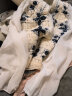 FOURDATRY刺绣花朵镂空蕾丝钩花衬衫夏季新款时尚雪纺拼接长袖短款上衣女 蓝色 均码【75斤-120斤】 实拍图