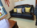 格澜帝尔（growdear）沙发美式古典真皮沙发牛皮沙发组合实木真皮沙发欧式新古典奢华 蓝色皮布三人位（可换皮布颜色） 实拍图