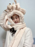 浩冠 小熊帽子女冬季可爱百搭毛线帽保暖毛绒帽围巾一体三件套秋冬天 白色 均码 实拍图