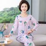 隽燕飞妈妈棉绸睡衣女夏季薄款长袖套装凉感中老年人家居服夏天女装绵绸 【瞬间凉感】3153芋紫玫瑰 3XL 实拍图