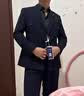 罗蒙高档定制双排扣条纹西服套装男士新郎结婚礼服商务休闲修身西装男 藏青西服+西裤 XL 码(贈+胸针+口袋巾) 实拍图