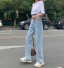 马迪安 牛仔裤女宽松薄款2023春秋季新款高腰直筒拖地垂感阔腿老爹裤潮 浅蓝常规长裤 2XL 【130-145斤】 实拍图