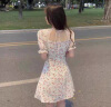 品彩短袖连衣裙女夏季桃绘温柔风碎花气质法式裙子女 P132Q1226 实拍图