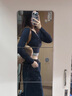 BM上衣长袖体恤女2025新款秋冬假两件露脐高腰修身撞色长袖体恤 藏蓝色 S 实拍图