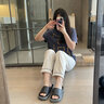 洁丽雅拖鞋女夏季2025年新款可爱家用居家居浴室洗澡防滑情侣凉拖夏外穿 黑色 44-45 (适合43-44码) 实拍图