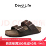Devo Life的沃软木拖鞋男女同款情侣绒面夏季勃肯鞋一字凉鞋休闲拖鞋2618 深棕反绒牛皮 39 （建议拍小一码） 实拍图