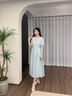 茵曼（INMAN）亚麻提花连衣裙2025夏季女装新品休闲松紧收腰气质高级感长裙子 浅蓝色 S 实拍图