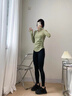 麓格立 瑜伽服女上衣运动服跑步长袖T恤V领健身服褶皱收腰速干衣 清新绿 L 【建议95-115斤】 实拍图