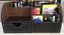 华美仕皮革多功能桌面收纳盒文具笔筒杂物储物整理商务办公桌面收纳用品 棕色多功能（大号） 实拍图