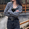 三彩冬款纯色连帽毛衣拉链针织衫短款开衫休闲简约女 大象灰 L 165/88A 实拍图