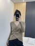 妙奕嘉毛衣女打底衫针织衫上衣2025秋季新款洋气内搭外穿v领修身收腰 修身收腰V领针织衫【浅咖色】 均码 【建议体重85-115斤】 实拍图