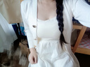 妍莉芬连衣裙女装2025年夏季新款穿搭衣服套装中长款吊带裙法式裙子夏天 白色上衣+吊带裙 L (建议110-125斤) 实拍图