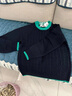 巴拉巴拉童装小童大童毛衣套头2025新款秋冬装打底衫男童女童撞色学院风潮 蓝绿色调00384 140 实拍图