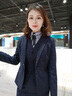 五沃格子职业装女装套装小西装女酒店经理修身时尚名媛正装气质工作服 蓝格外套+西裤 XL 实拍图