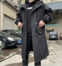 洛夫伦（加棉加厚可选）中长款风衣男韩版披风连帽胖子宽松外套大衣潮牌 黑色 L（适合125-140斤） 实拍图