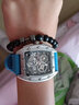 马克华菲（FAIRWHALE）手表男士国潮机械表酒桶形镂空全自动男表时尚学生防水瑞士风腕表 银壳蓝色胶带 实拍图