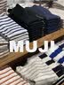 MUJI MUJI 男式 印度棉天竺编织 条纹短袖T恤 深海军蓝X图案 XL 实拍图