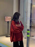 妃丽慕尚纯棉加绒加厚三条杠圆领卫衣女装秋冬季慵懒风学生撞色宽松外套潮 D1301酒红色【常规款】 L 建议130斤以内 实拍图