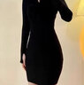 诗蒂淑辣妹纯欲拉链针织连衣裙女御姐修身显瘦长袖秋冬女装包臀紧身短裙 黑色 S 【建议80-95斤】 实拍图