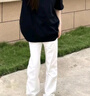 迪伽达 白色牛仔裤男士宽松秋季新款美式高街高腰窄版微喇显瘦裤子男 HCFS-2076白色 M 实拍图