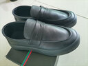 昌祥回力真软皮男鞋2024春季新款亮面英伦风厚底豆豆一脚蹬防滑黑色小皮鞋 黑色 42 实拍图