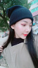 目丸网红时尚暗黑系堆堆帽子女毛线帽潮韩棉帽百搭冷帽月子针织帽秋冬 黑色 双面针织 55-60cm(有弹力) 实拍图