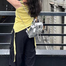 URTHK RELOSA UR小型双肩包女2025新款日系学生书包小香风链条包水桶包迷你小背包 银色 实拍图