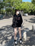 灿图重磅连帽卫衣女春秋季潮流长袖上衣服慵懒风休闲宽松小个子外套女 黑色常规款 L 实拍图